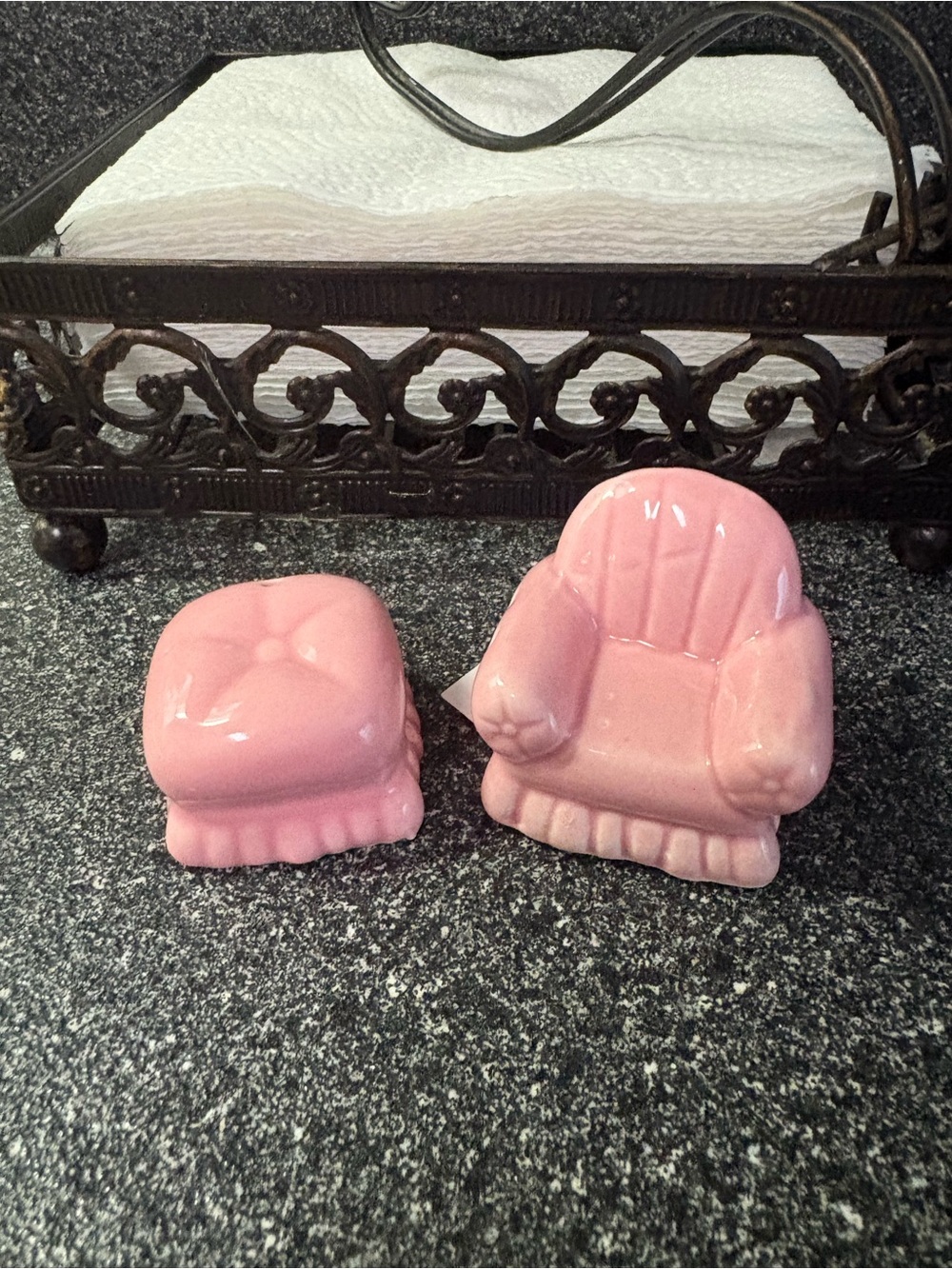 Cracker Barrel Pink Mini Chair and Ottoman Salt & Pepper Shakers